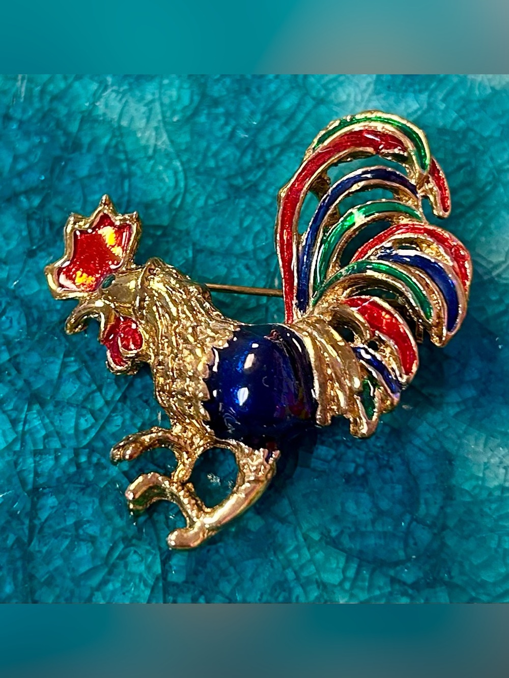Enamel Rooster Brooch Pin Vintage
